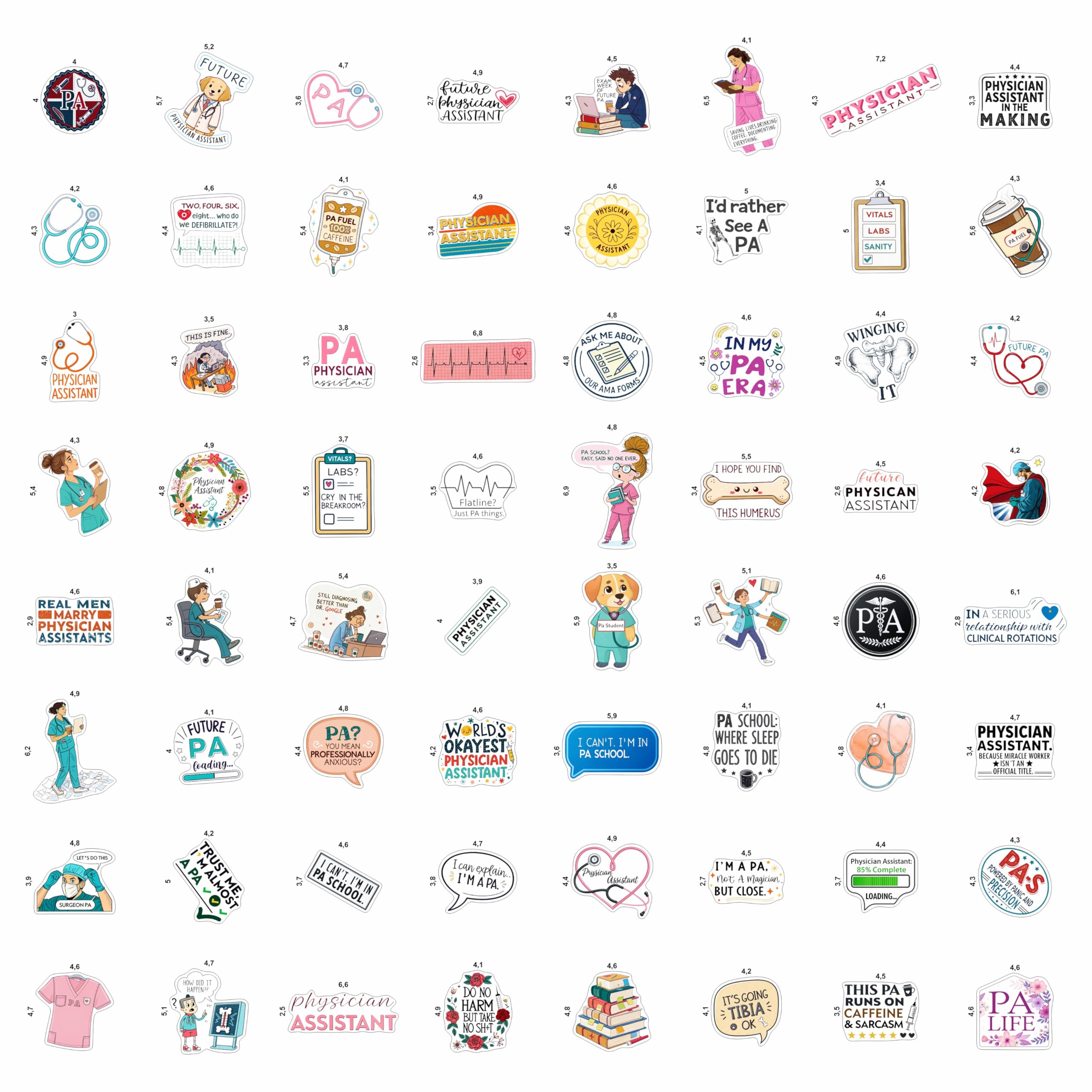 100Pcs Physician Assistant Stickers for Laptop, Water Bottle - PA Stickers - Funny Physician Assistant Gifts, Party Decoration- Medical Decals - Gift for Women & Men