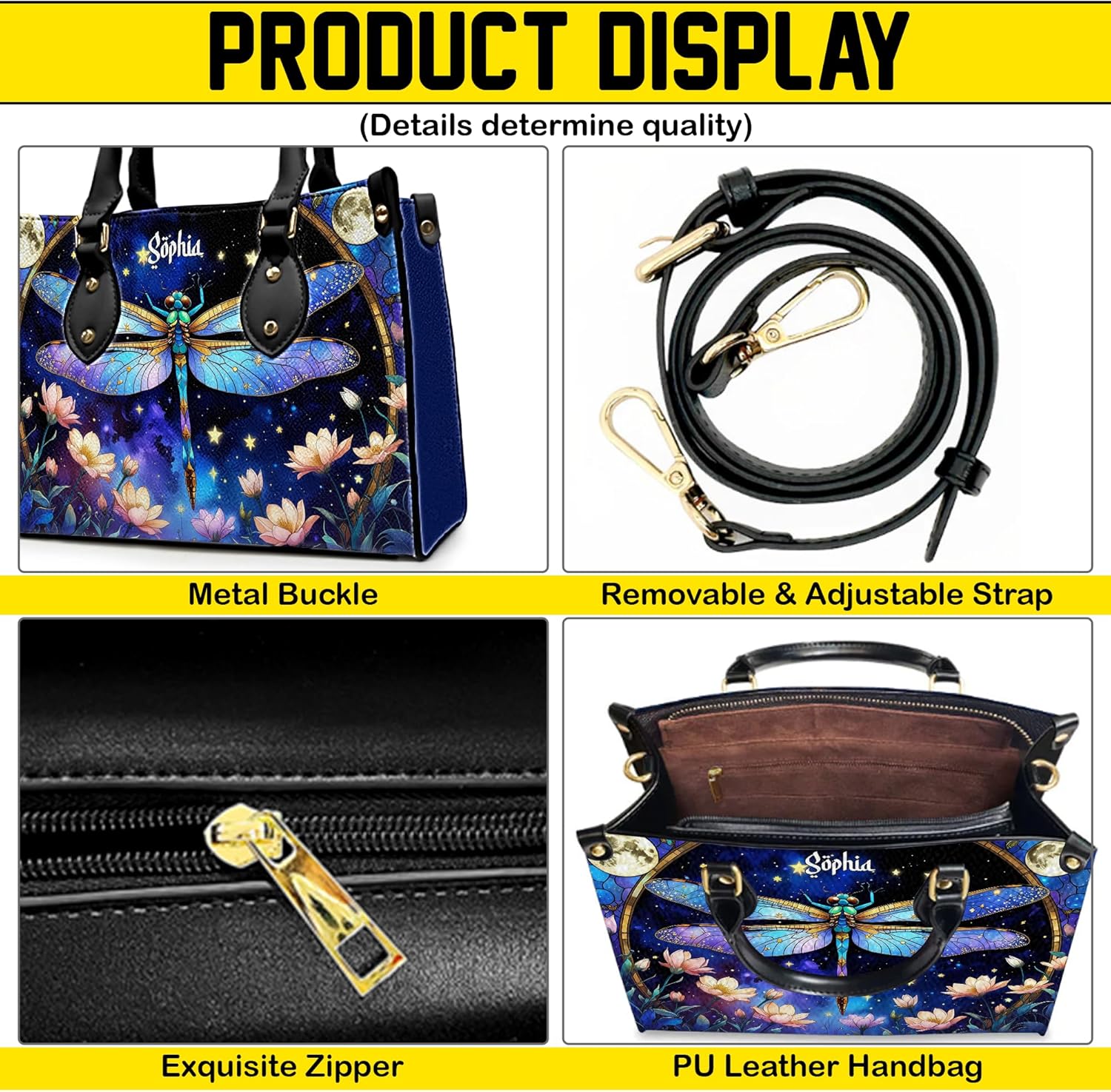 Personalized Dragonfly Leather Bag, Custom Colorful Dragonflies Handbag and Purse Set, Christmas Birthday Gift for Mom, Woman