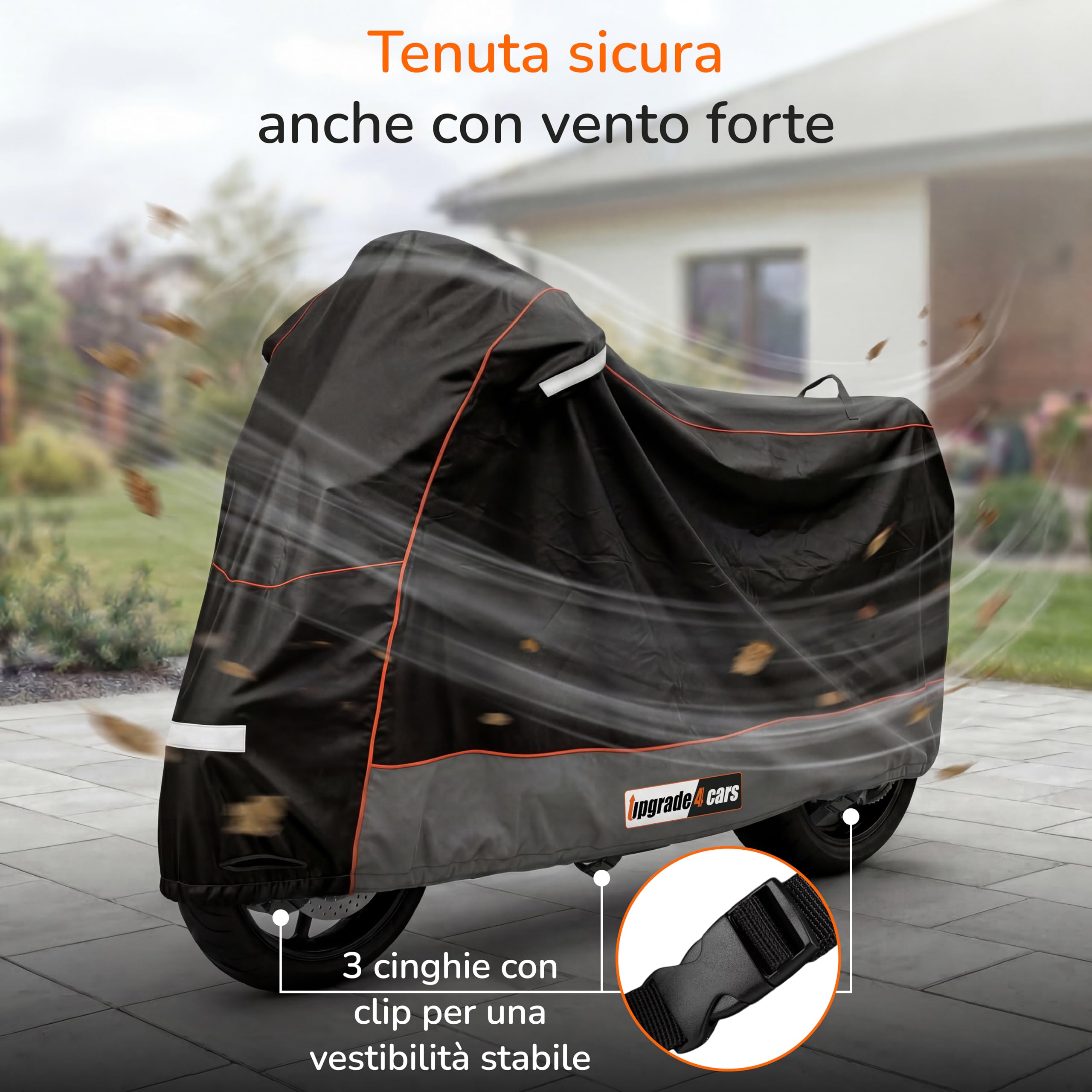 Upgrade4cars Copertura Moto Esterno Impermeabile e con Lucchetto | Garage Universale Moto Antigelo Invernale 210D Poliestere Nero | Copertura Scooter Taglia XL 275x105x125 cm