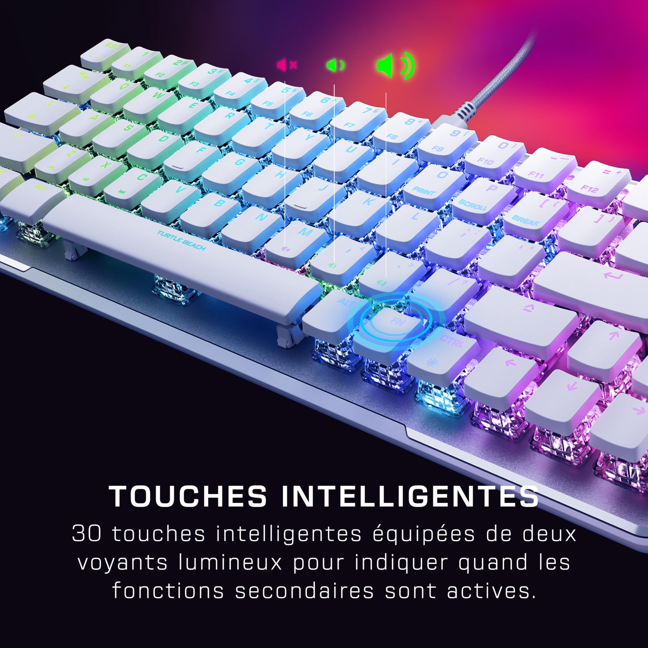 Turtle Beach Vulcan II Mini – Clavier Gaming Optique 65% avec éclairage RGB Personnalisable, Technologie de Duplication de Boutons, Plaque en Aluminium - Blanc