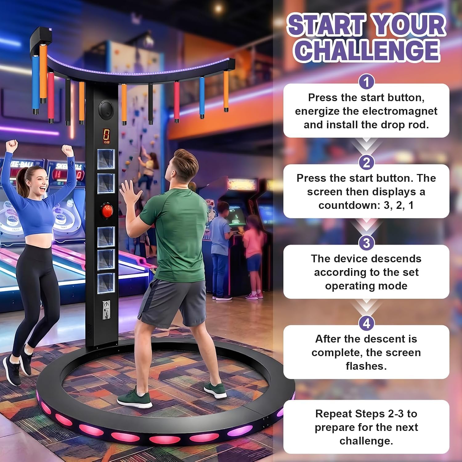 Hand Eye Coordination Catch Stick Arcade Game Machine - sprzęt do treningu reakcji na monety, tryb rozrywki bez monet, rozrywka imprezowa, sala zręcznościowa, bary