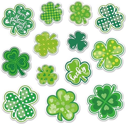 13 calcomanías de gel gruesas para el día de San Patricio, trébol verde, reutilizables, trébol de la suerte, para ventana irlandesa, vacaciones,