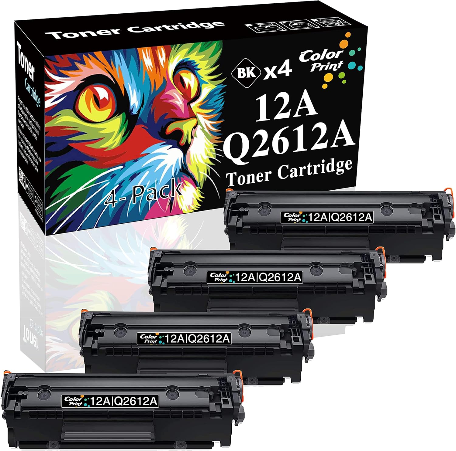 Compatible Toner Cartridge Replacement for HP 12A Q2612A 2612A Q2612 for Laser Jet Pro 1020 1012 1022 1010 1018 1022n 3015 3050 3052 3055 3030 M1005 M1319F Printer (4-Pack, Black)