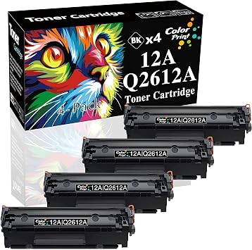 Compatible 2612A Toner Cartridge Replacement for HP 12A Q2612A Q2612 for LaserJet Pro 1020 1012 1022 1010 1018 1022n 3015 3050 3052 3055 3030 M1005 M1319F Printer 4-Pack, Black