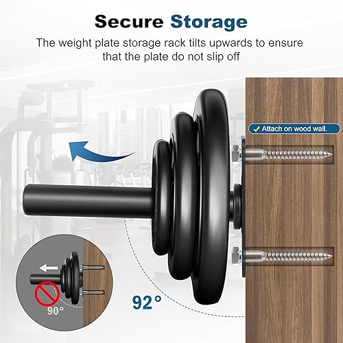 Miniatura 5 de EVERYMATE Weight Plate Rack, Wall Mount Weight Plate Holder for Bumper Plates, Max Weight Capacity 330 lb, Home Gym Organizer