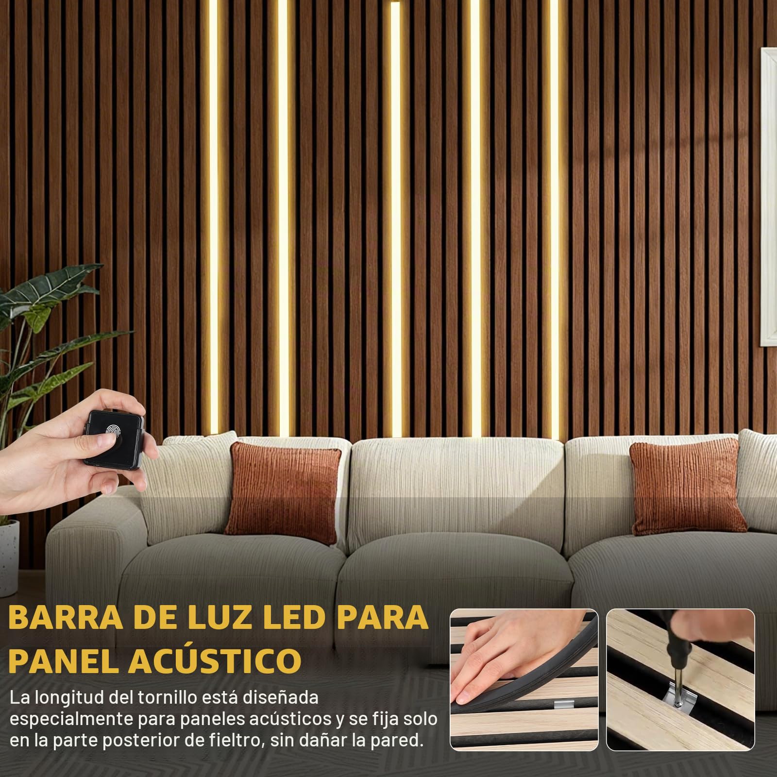 WMLBK LED negro para paneles acústicos, 2.4m incorporados paneles acústicos tira LED flexible LED pizarra 12×12mm LED pizarra Accesorios paneles acústicos (2 piezas)