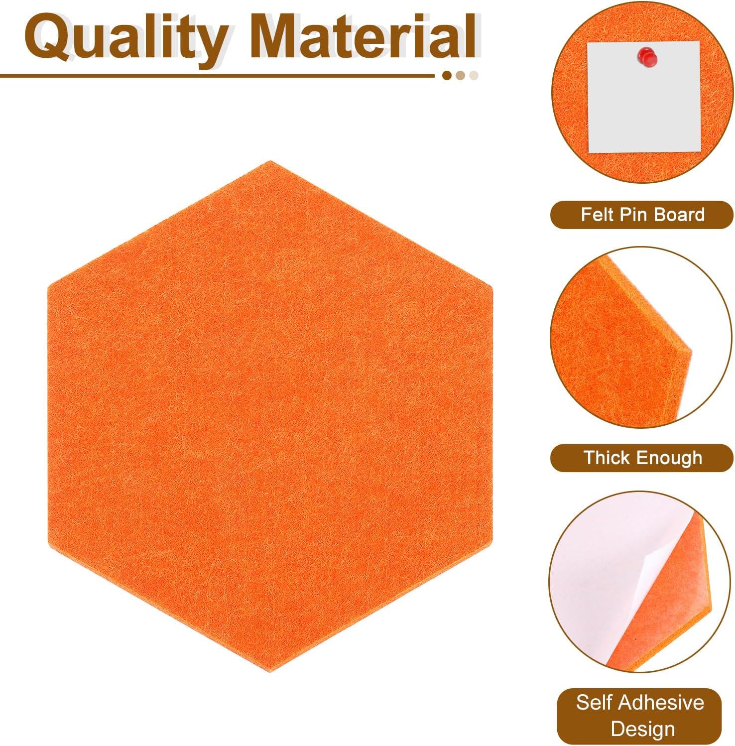 uxcell 6 Pcs Hexagon Felt Pin Board with 40 Pcs Pushpins 8.7" x 7.5" Self Adhesive Felt Bulletin Board Cork Boards for Walls Decorations Paste Notes Photos Schedules, Orange