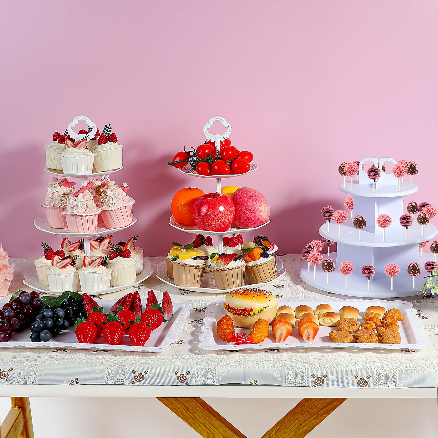 Dessert Stand Pink Cake Stand Set Cake Stand White 9Pcs Cake Stand