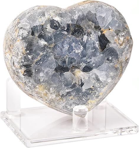 AMOYSTONE Celestite Crystals Heart Blue Geoda Celestite Cluster Natural Celestite Stone Cristal curativo grande para decoración del hogar, regalos