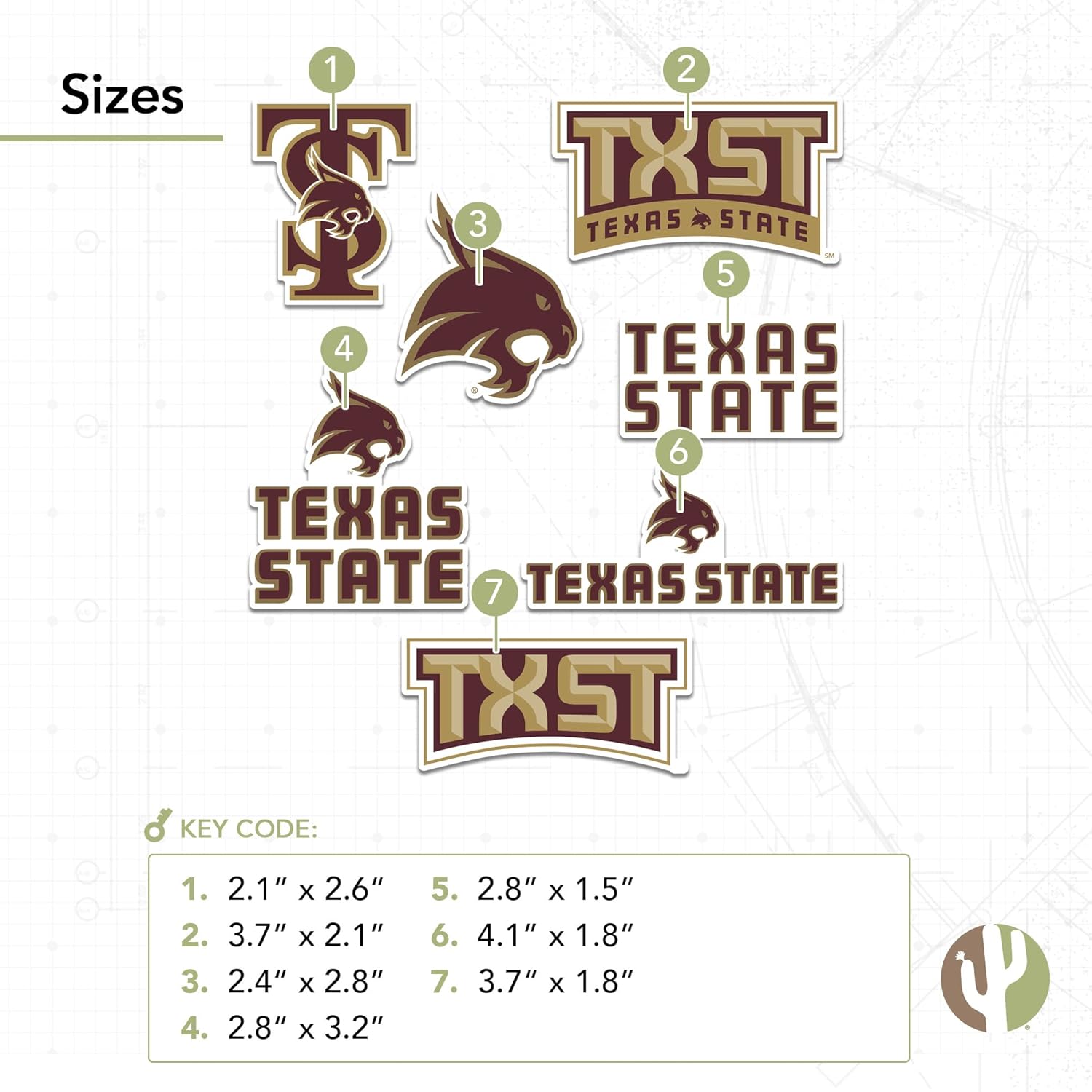 Desert Cactus Texas State University Sticker TXState Bobcats Vinyl Decals Laptop Water Bottle Car Scrapbook Sheet T2 (Type 2) - Image 3
