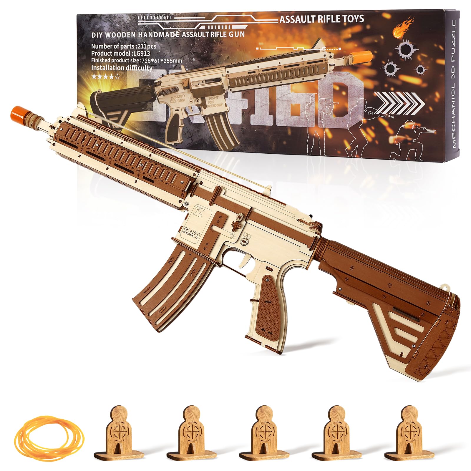 Drewniane puzzle 3D dla dorosłych w wieku od 14 lat, fajne gumki, pistolet, zabawki, zestawy montażowe, DIY, rękodzieło, hobby, urodziny, dla mężczyzn i kobiet, 211 szt