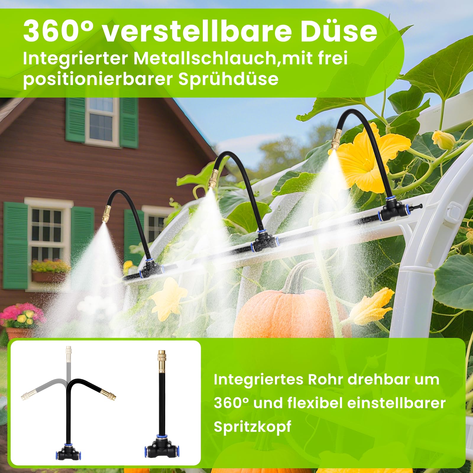 Sistema di irrigazione, irrigazione a 360°, a risparmio energetico, per giardino, serra, balcone, giardino, aiuola rialzata e fioriera (tubo 20 m)
