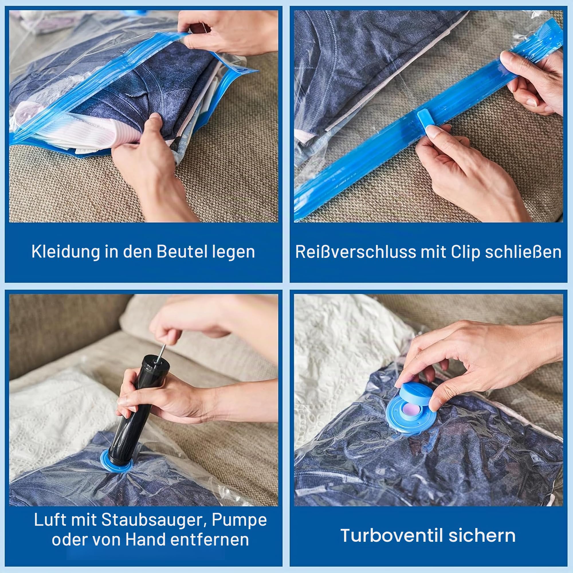 Spacesaver Space Bags Vakuum-Aufbewahrungsbeutel (20er-Pack) Sparen Sie 80% Platz beim Aufbewahren von Kleidung – Vakuumbeutel für Kleidung, – Pumpe für unterwegs