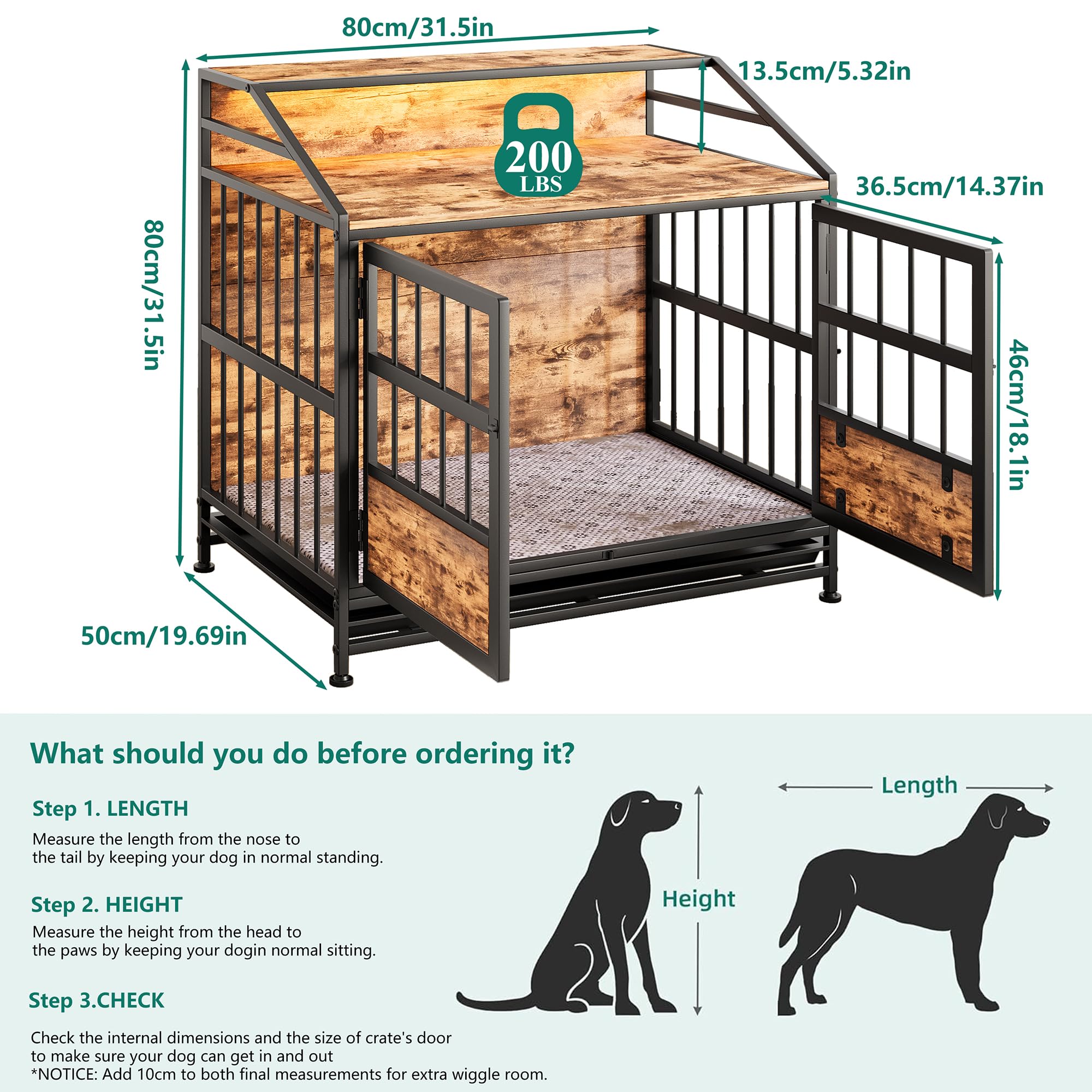 Cage chien, meuble rangement étagère, table bois, niche moyenne, plateau amovible