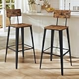 VASAGLE Set of 2 Bar Stools, Bar Height Stools, 29.1 Inches Tall Barstools with Back, Counter Bar Chairs for Kitchen Island, Steel Frame, Industrial Style, Easy Assembly, Rustic Brown and Ink Black