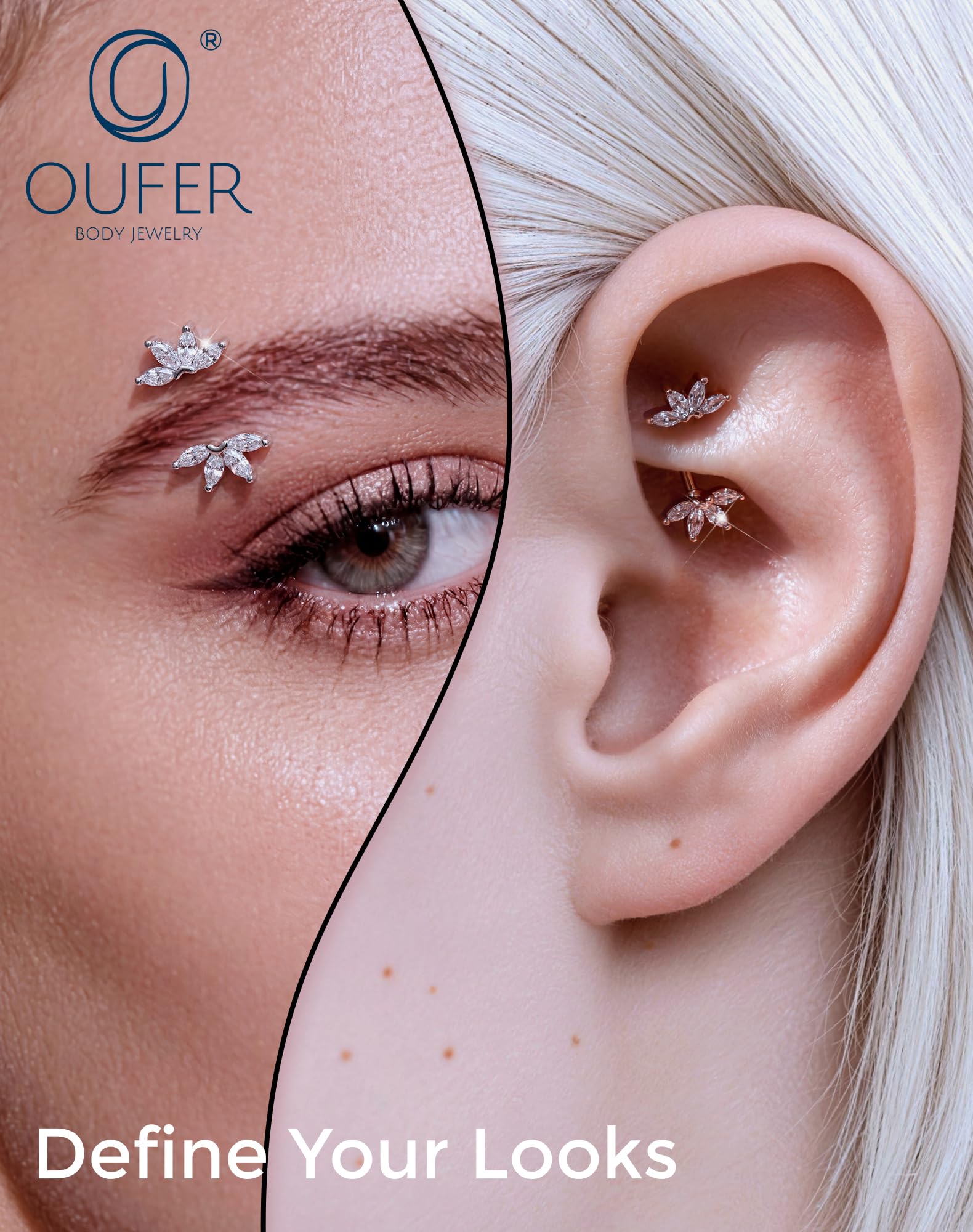 OUFER Lotus Rook Piercing Schmuck 16G Chirurgenstahl 316L Augenbrauen Piercing Klar Schwarz CZ Silber Gold Knorpel Helix Tragus Ohrringe 6 8 mm Lippenpiercing für Frauen - 4
