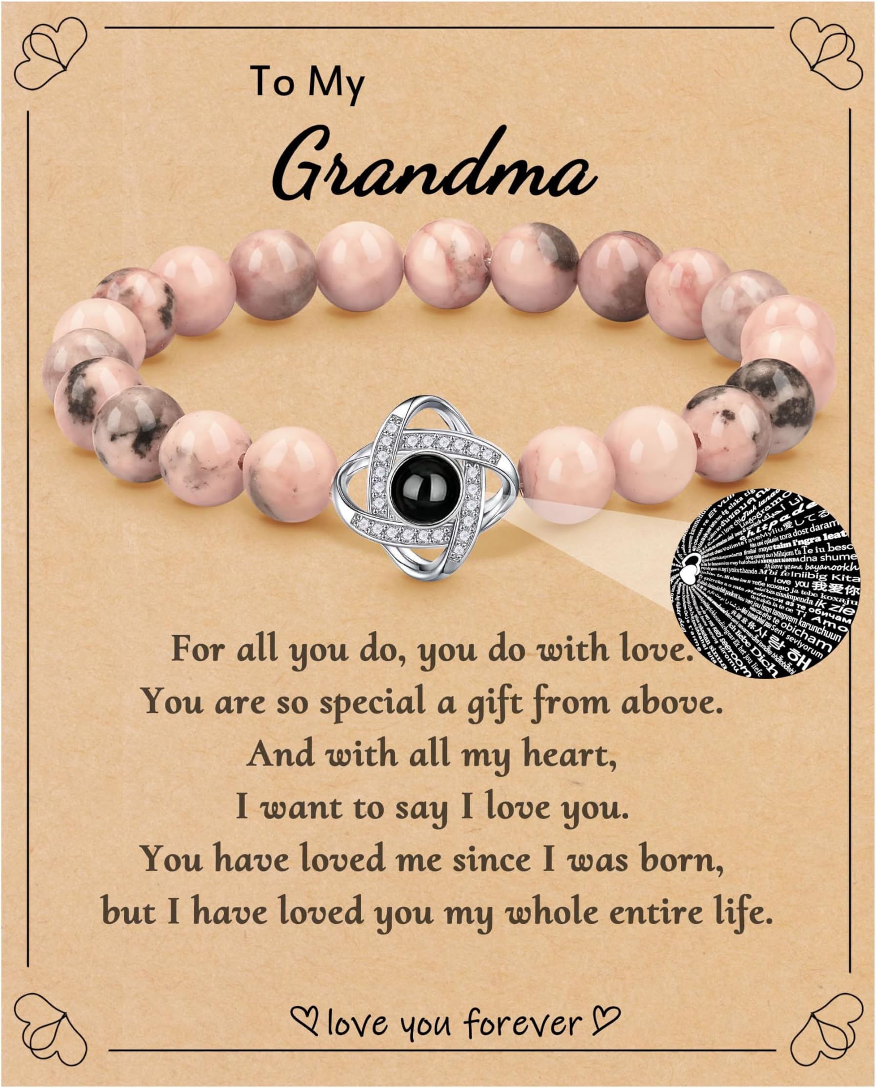 JSJOY I Love You 100 Languages Grandma Mom Gifts for Mothers Day Graduation Bracelets for Daughter Granddaughter Sister Friend Romantic Gifts for Girlfriend Wife Teens Women Jewelry