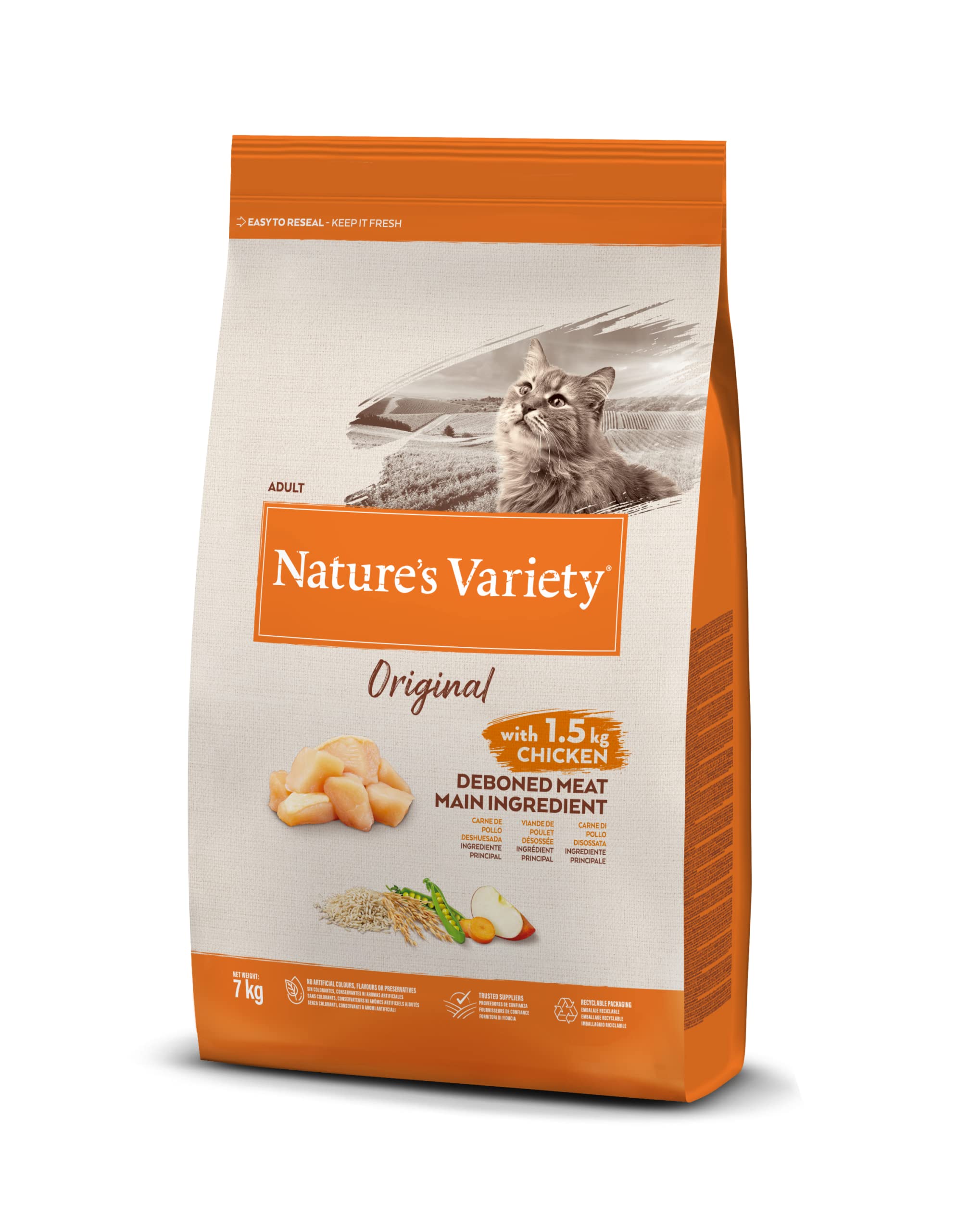 Nature's Variety Original, Pienso para Gatos Adultos con Pollo deshuesado, 7kg