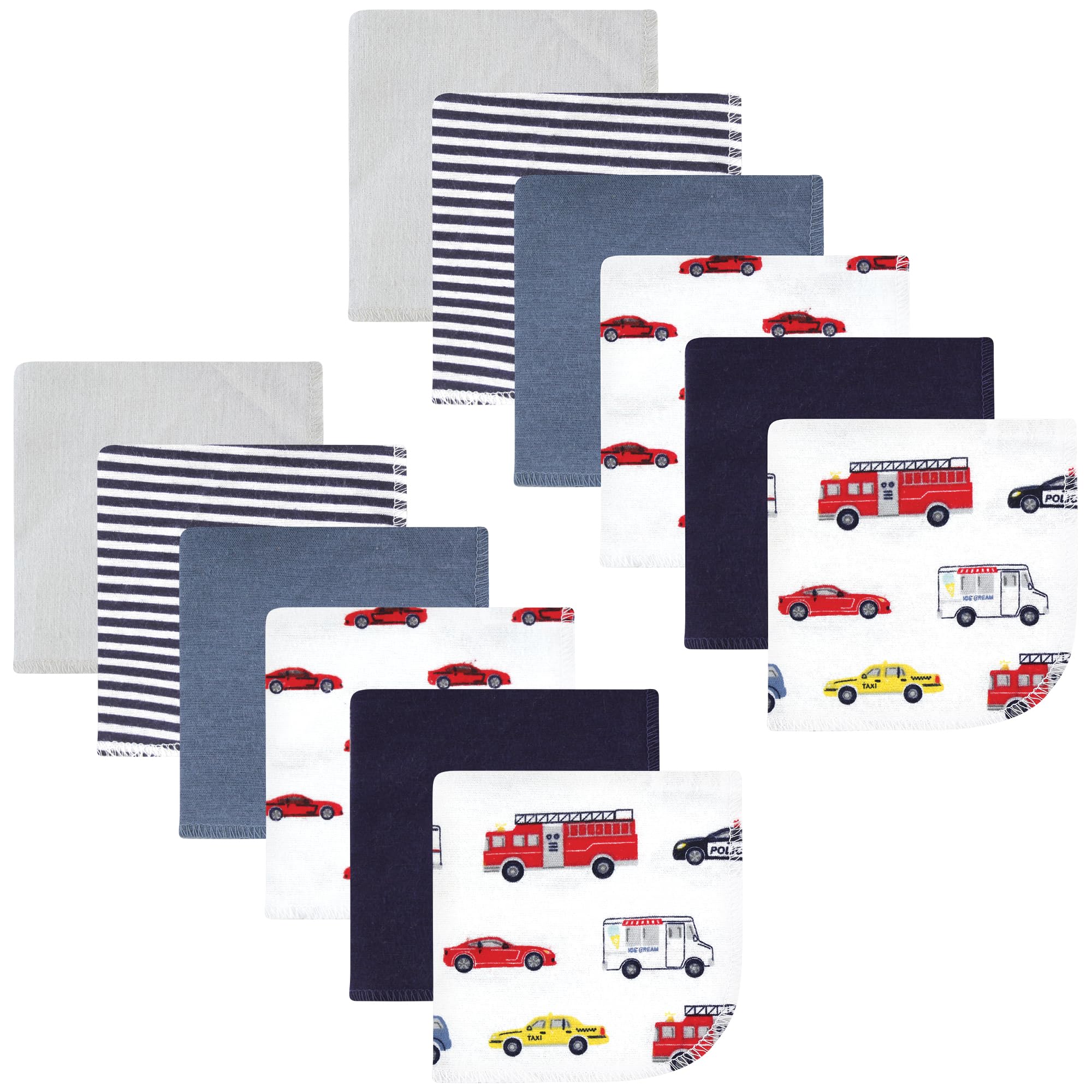Hudson Baby Unisex Baby Flannel Cotton Poly Washcloths, Going Places 12 Pack, One Size