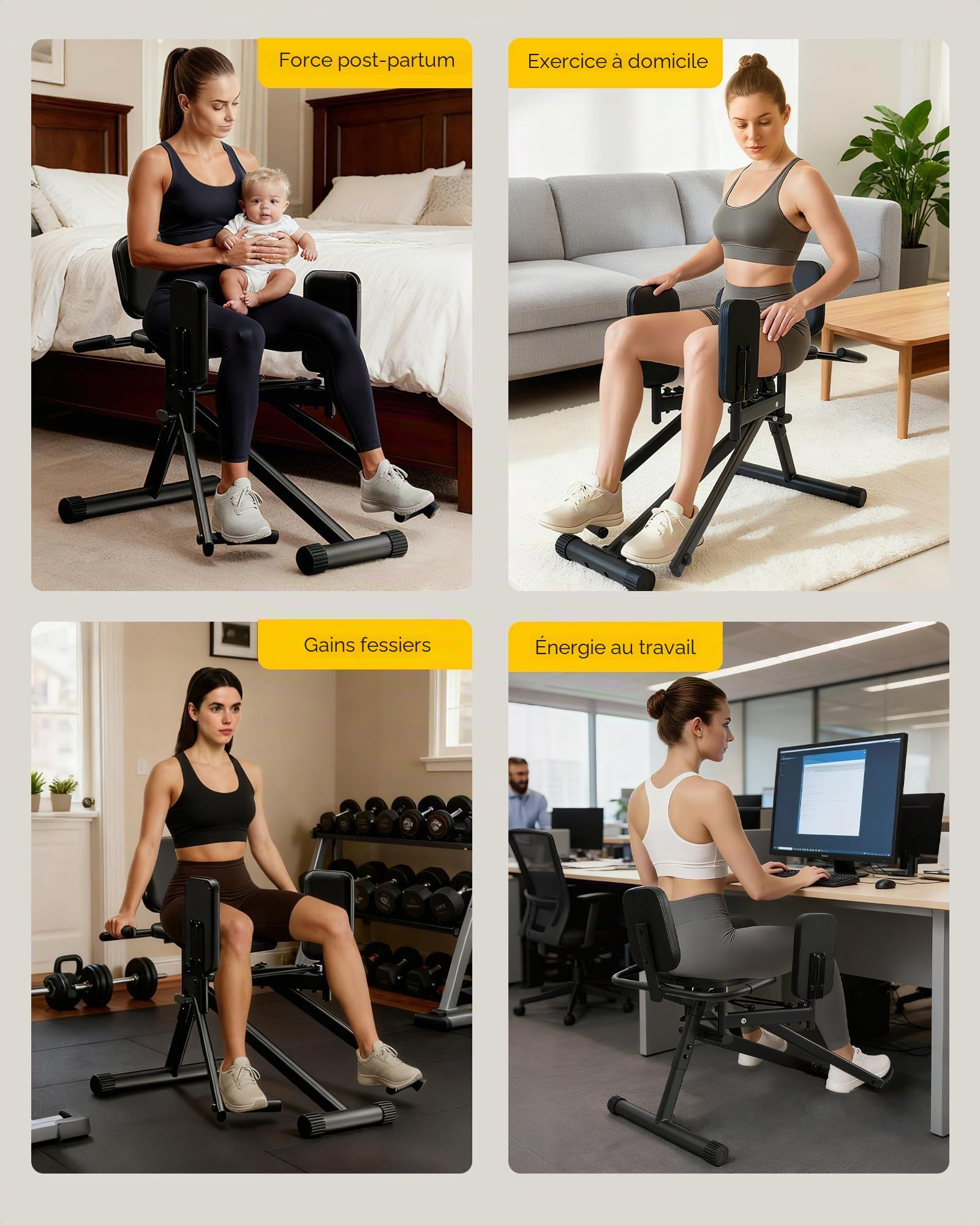 GUUG Machine d'abduction des Hanches: Hip Trainer Exerciseur Réglable Appareil de Musculation Fessier des Jambes pour la Maison avec Bandes de Résistanceentraînement pour Femme