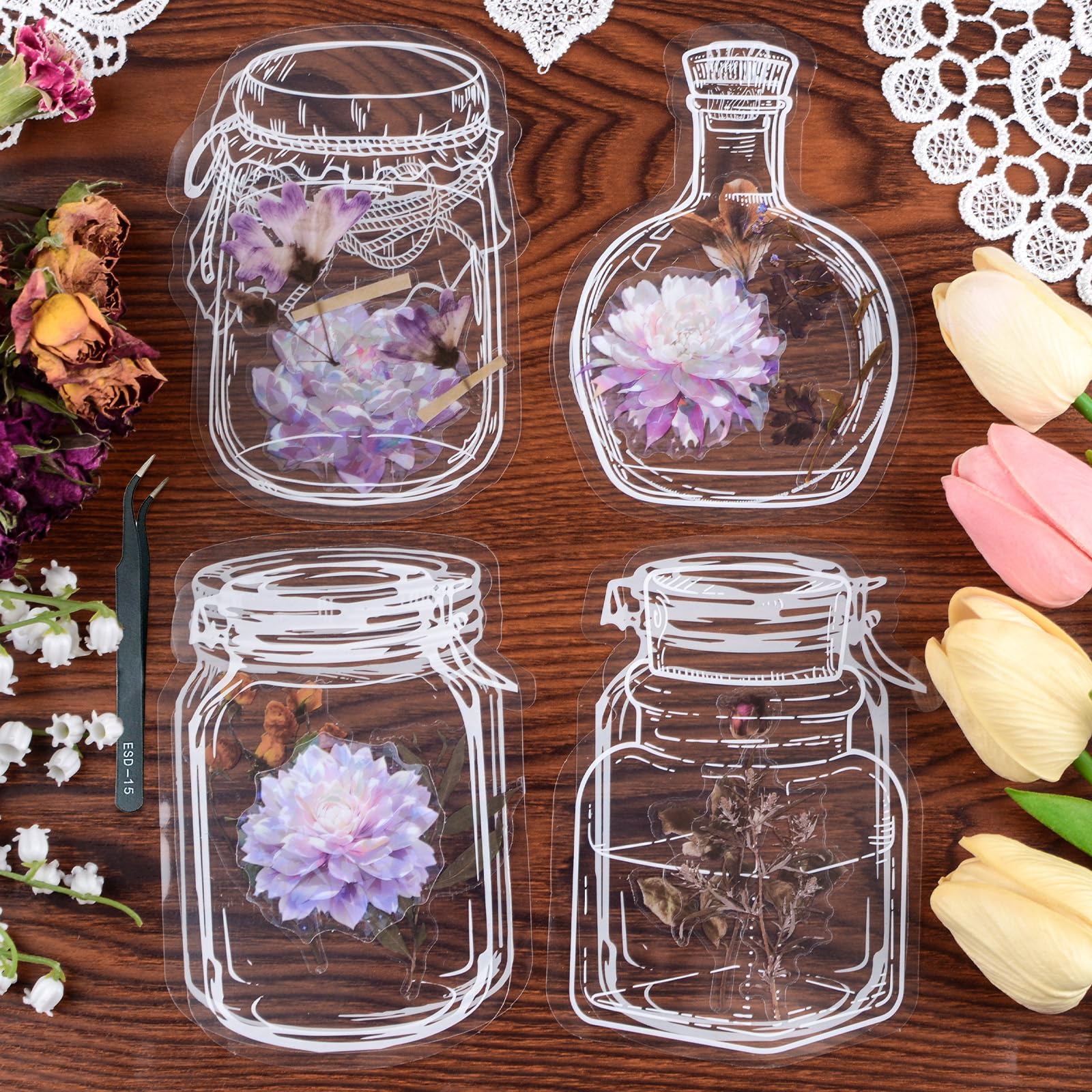 URROMA Transparent Dried Flower Bookmark, 40 Pcs Self-Made Dried Flower Plant Creative Bookmark Bottle Jar Shape Bookmark for DIY Handmade Supplies