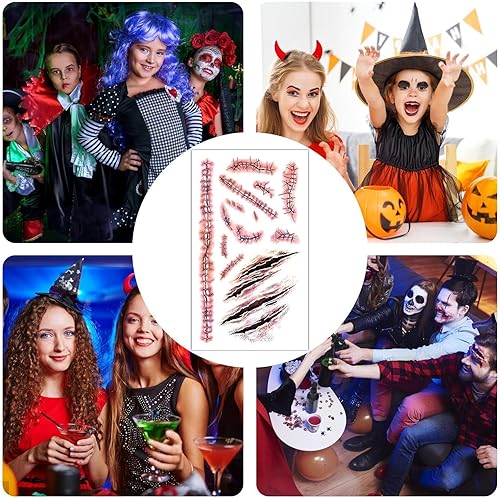 Halloween Decals, Scary Facial Decal, Temporary Simulation Body Makeup Stickers for Women Kids Costume Party Horror Party Carnival Cosplay(A-061)