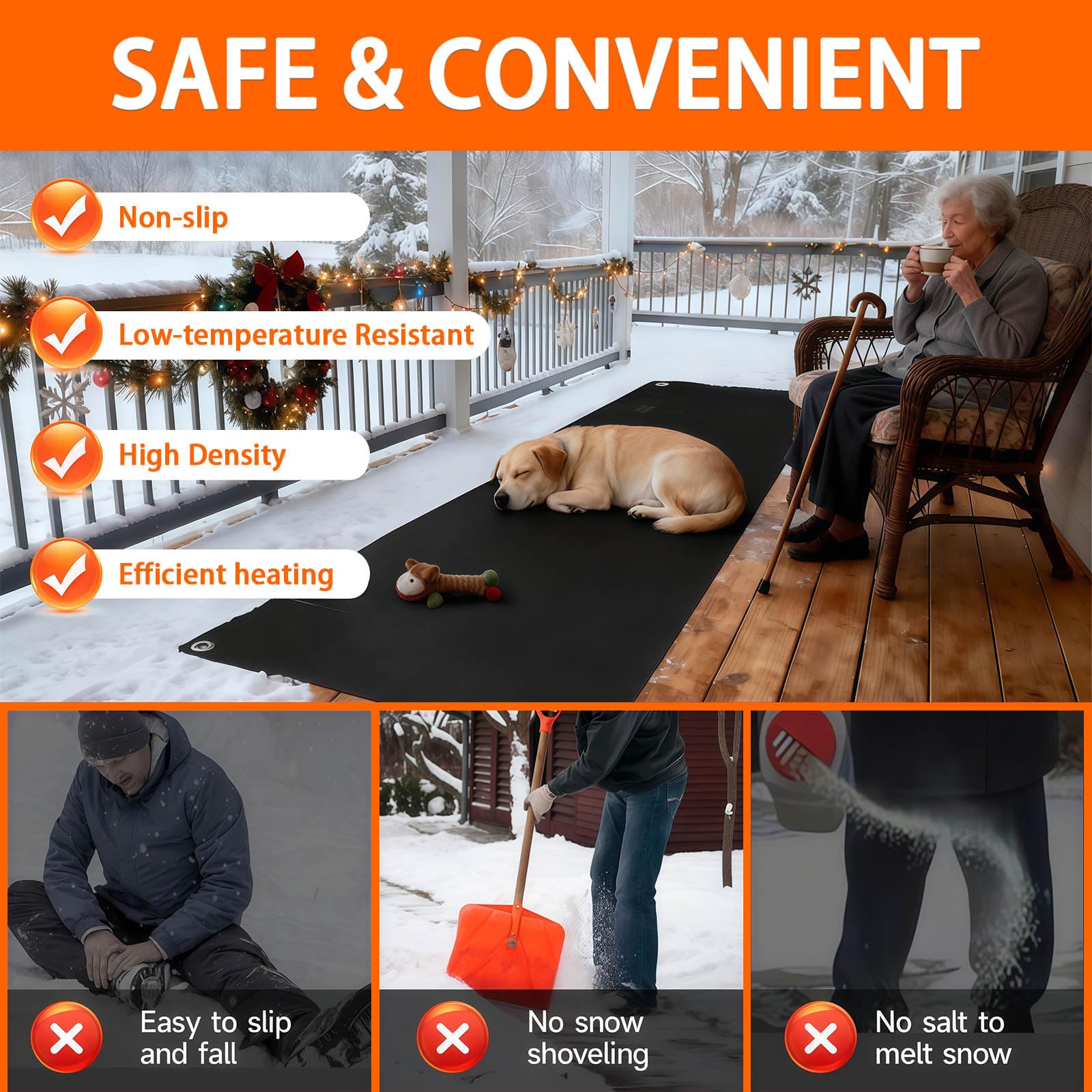 Tapis Chauffant AntidéRapant pour Fonte De Neige, Tapis Chauffant pour AlléEs De Neige Et De Glace, Tapis D'Escalier ExtéRieur d'hiver avec Cordon d'alimentation