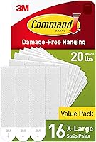 Command 20 lb XL Picture Hanging Strips, 16 Pairs (32 Strips) - Damage-Free Heavy Duty Hangers for Large Frames up to 24x36, No Tools Needed