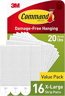 Command 20 lb XL Picture Hanging Strips, 16 Pairs (32 Strips) - Damage-Free Heavy Duty Hangers for Large Frames up to 24x36, No Tools Needed