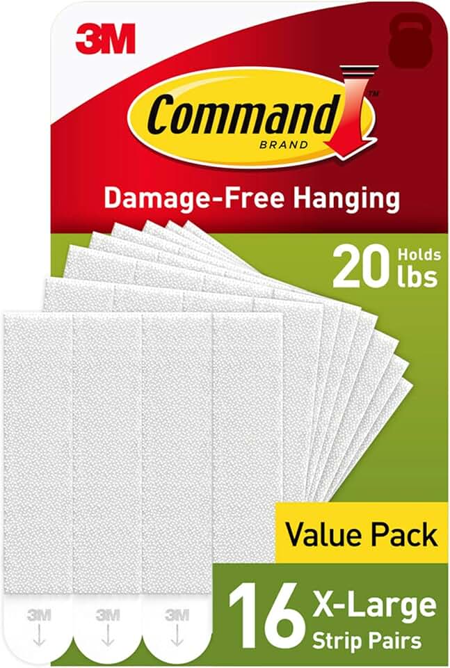20 lb XL 16 Pairs Heavyweight Picture Hanging Strips (32 Strips), Damage-Free Hangers for Picture Frames, No Tools Required, Ideal