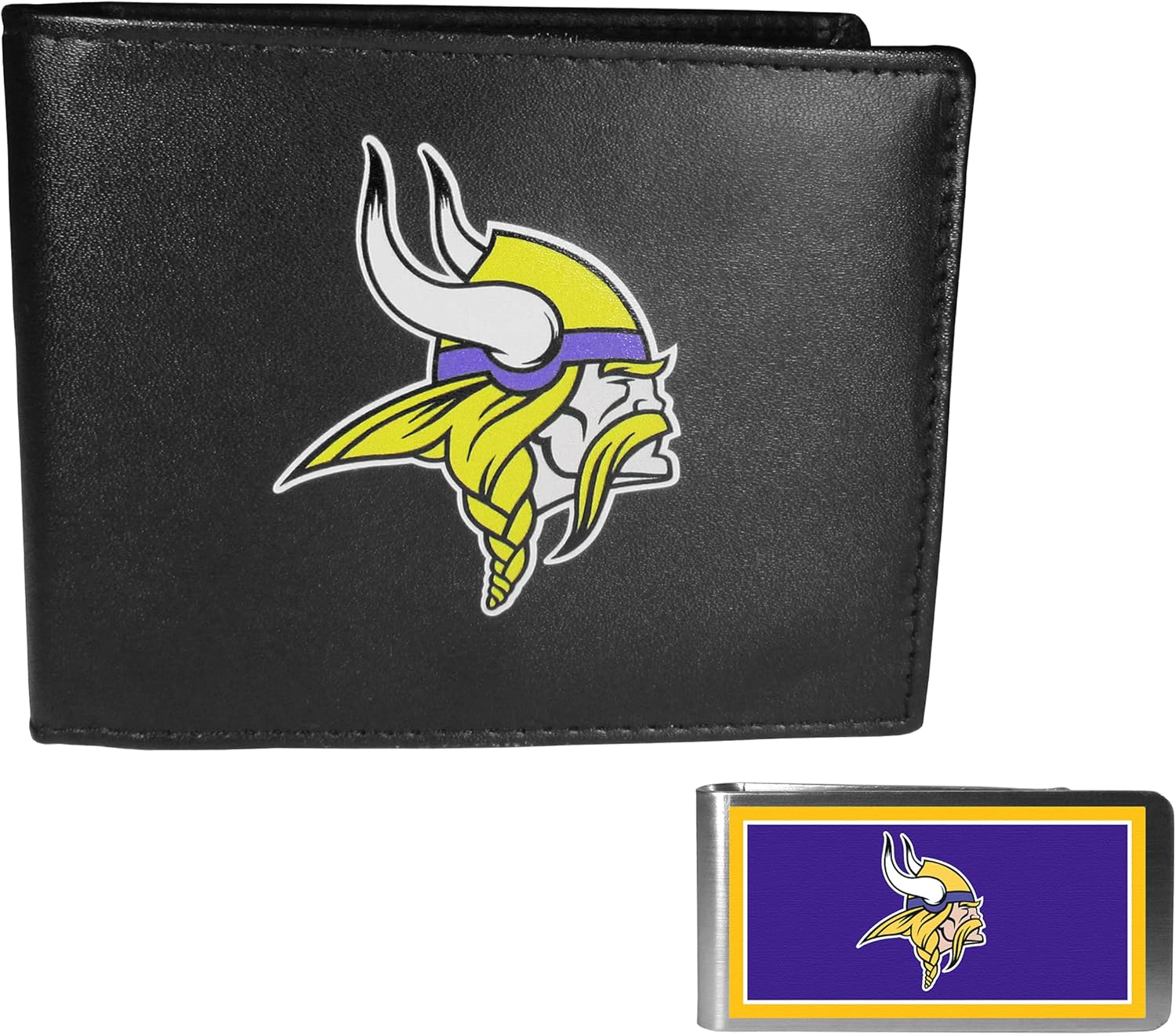 Siskiyou Sports NFL Minnesota Vikings Leather Bi-fold Wallet & Color Money Clip, Black, One Size