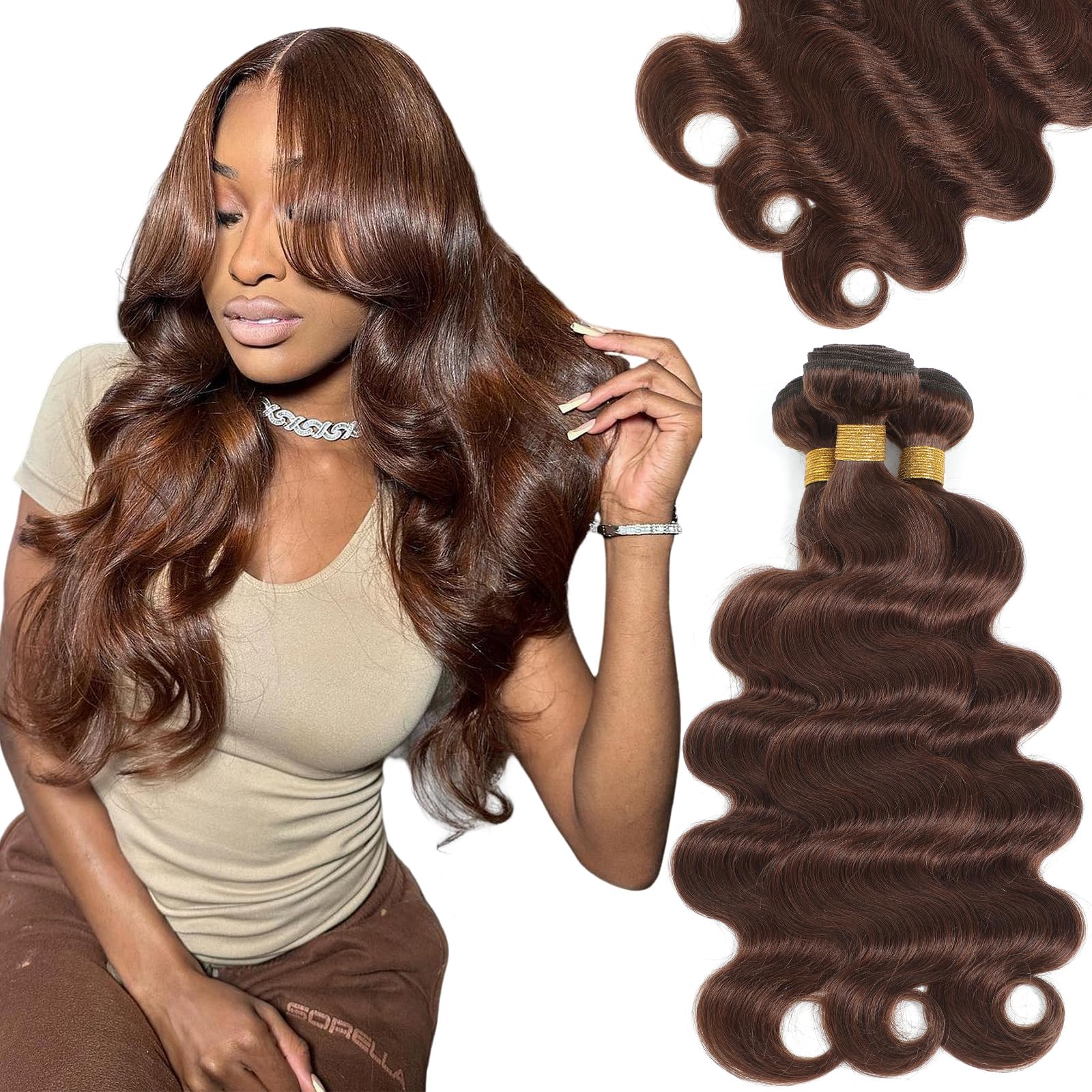 Kapelli Brown Human Hair Bundles 20 22 24 Inch Body Wave Brown Bundles Human Hair 12A 100% Unprocessed Brazilian Virgin Hair 3 Bundles Light Chocolate