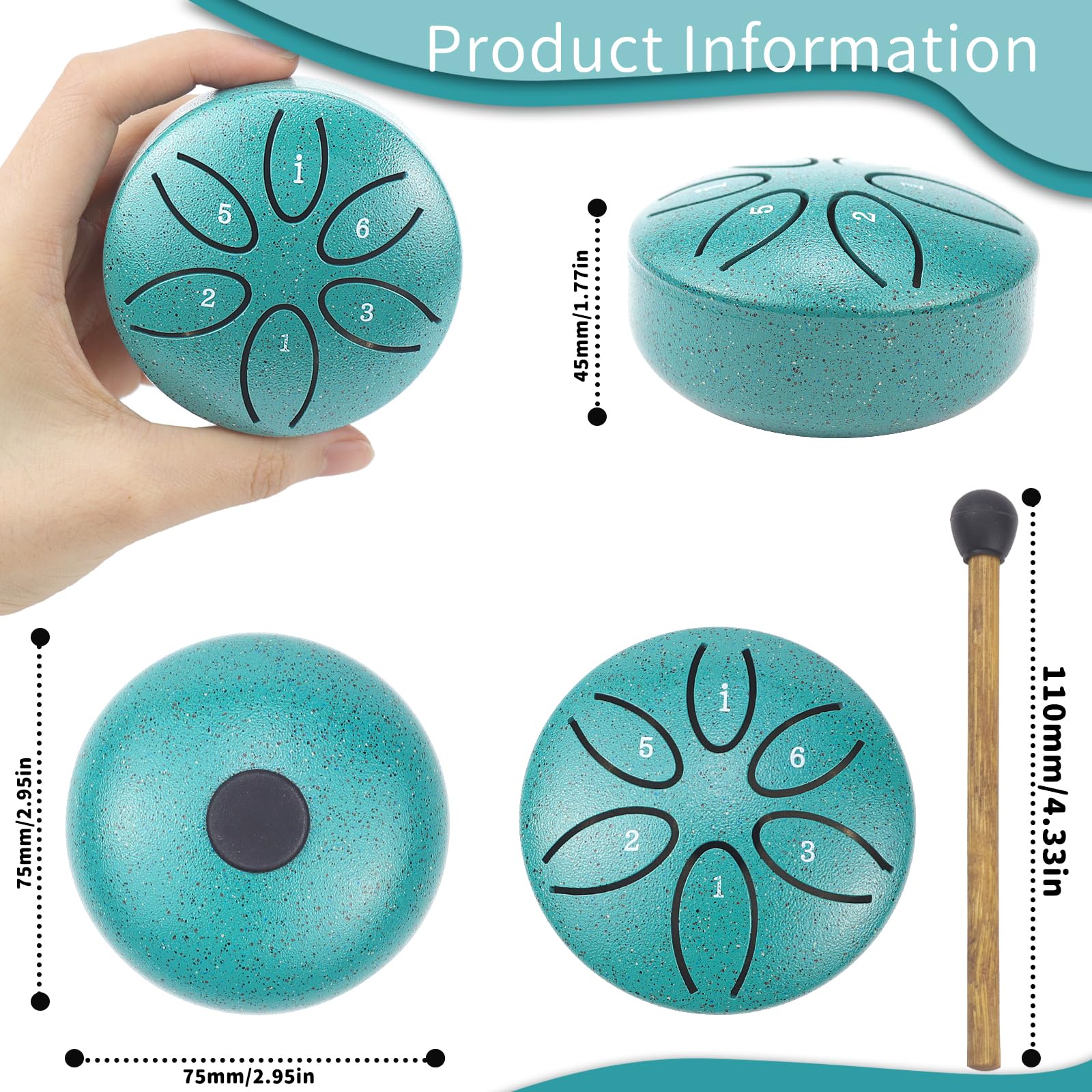 Handpan In Acciaio 6 Pollici 11 Note - Tamburo Armonico Portatile Con Bacchette Per Meditazione E Musicoterapia - Foto 11