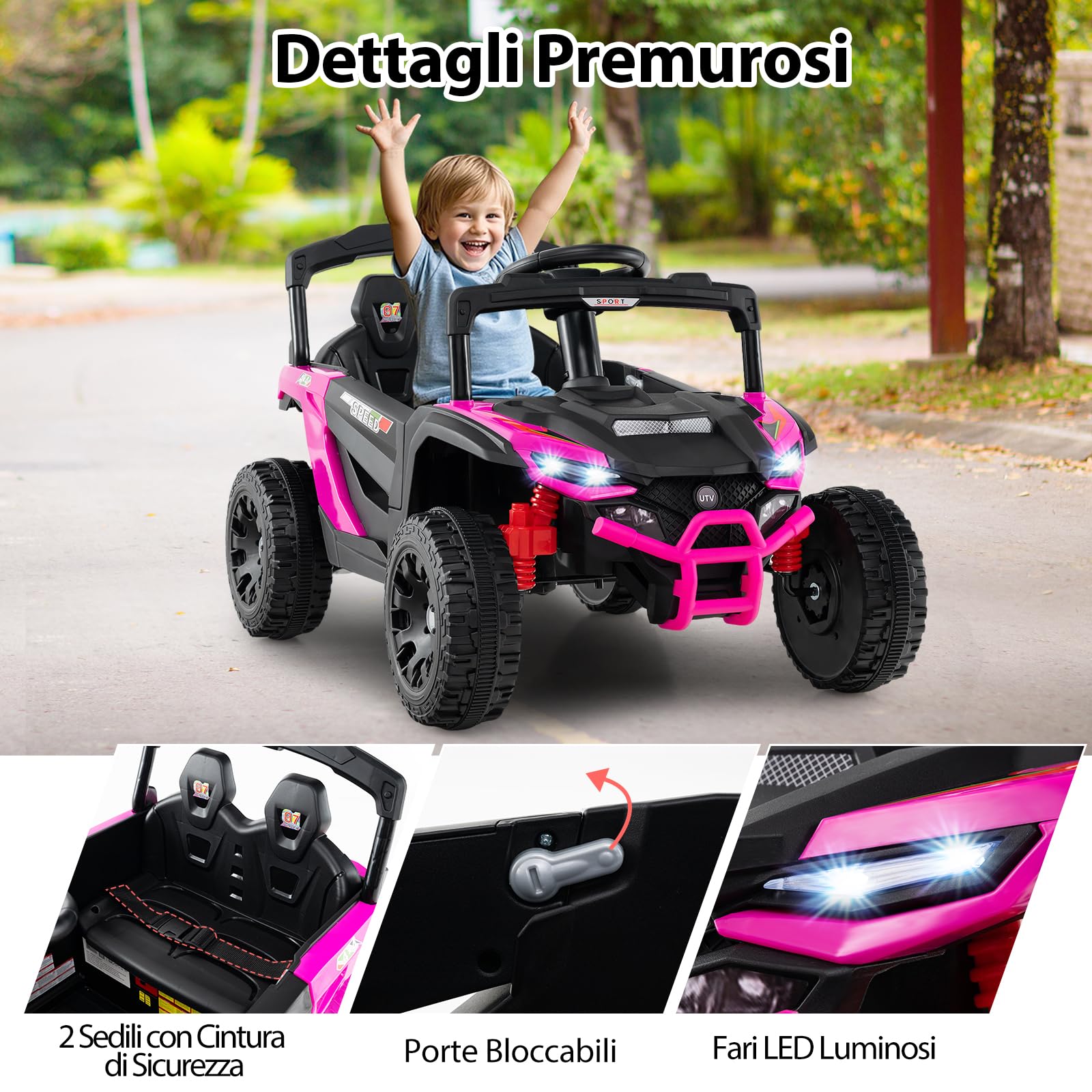 RELAX4LIFE Auto Elettrica Grande a 2 Posti per 2 Bambini con Telecomando, Velocità Alta, Fuoristrada a, Con Volante e Pedale, Clacson, Musica, Luci a LED, Ruota Resistente all'Usura (ROSSO) | 3 velocità 3-5 km/h, luci LED, musica, clacson, avanti e indiet