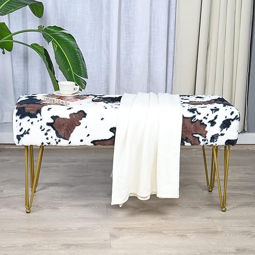 Miniatura 98 de Banco otomano rectangular largo de vaca de piel sintética para entrada, reposapiés suave y peludo, 46 x 16 x 17 pulgadas, banco de asiento