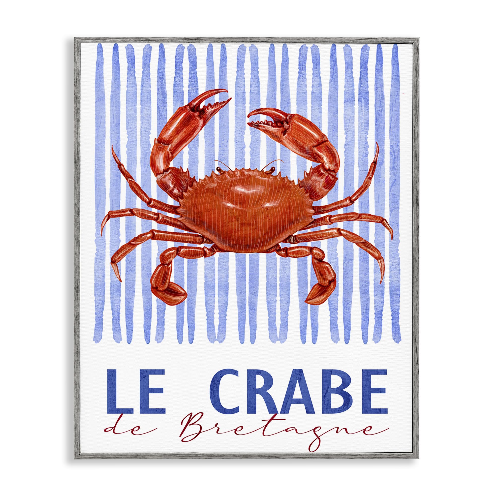 Stupell Industries Farmhouse Gray (Textured) Nautical Crab Stripes Coastal, 16 X 20 Inch Framed Giclée Print