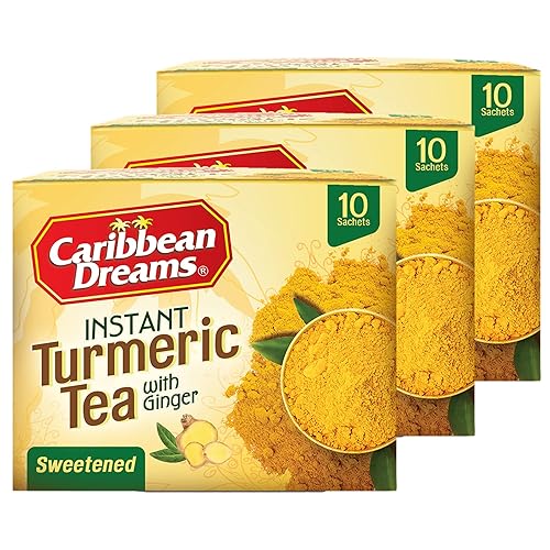 Caribbean Dreams Té instantáneo de cúrcuma con azúcar 3 paquetes con bolsas de 10 x 063oz total 30 bolsas de té