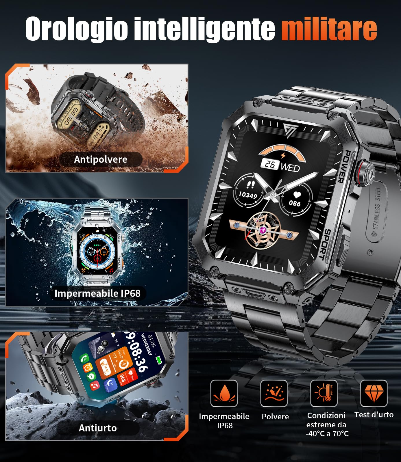 LIGE Smartwatch Uomo Con 3 Cinturini, Schermo HD 2,01", Orologio Smart Con Chiamata Bluetooth, Cardiofrequenzimetro 24/7 e SpO2, IP68 Impermeabile, 120+ Modalità Sportive Per Android iOS, EF2-L