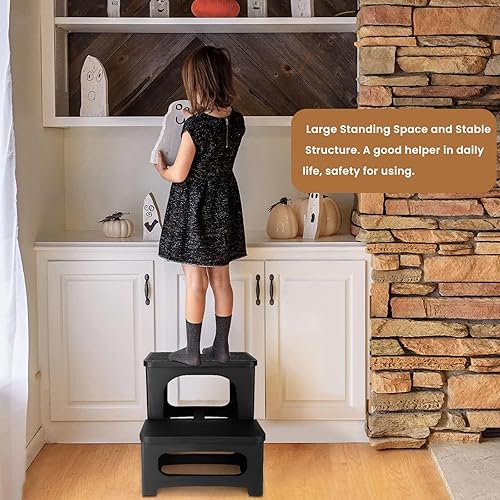 Miniatura 2 de Taburete plegable de 2 escalones, taburetes plegables antideslizantes para adultos, capacidad de 300 libras, reposapiés portátil para cocina, hogar,