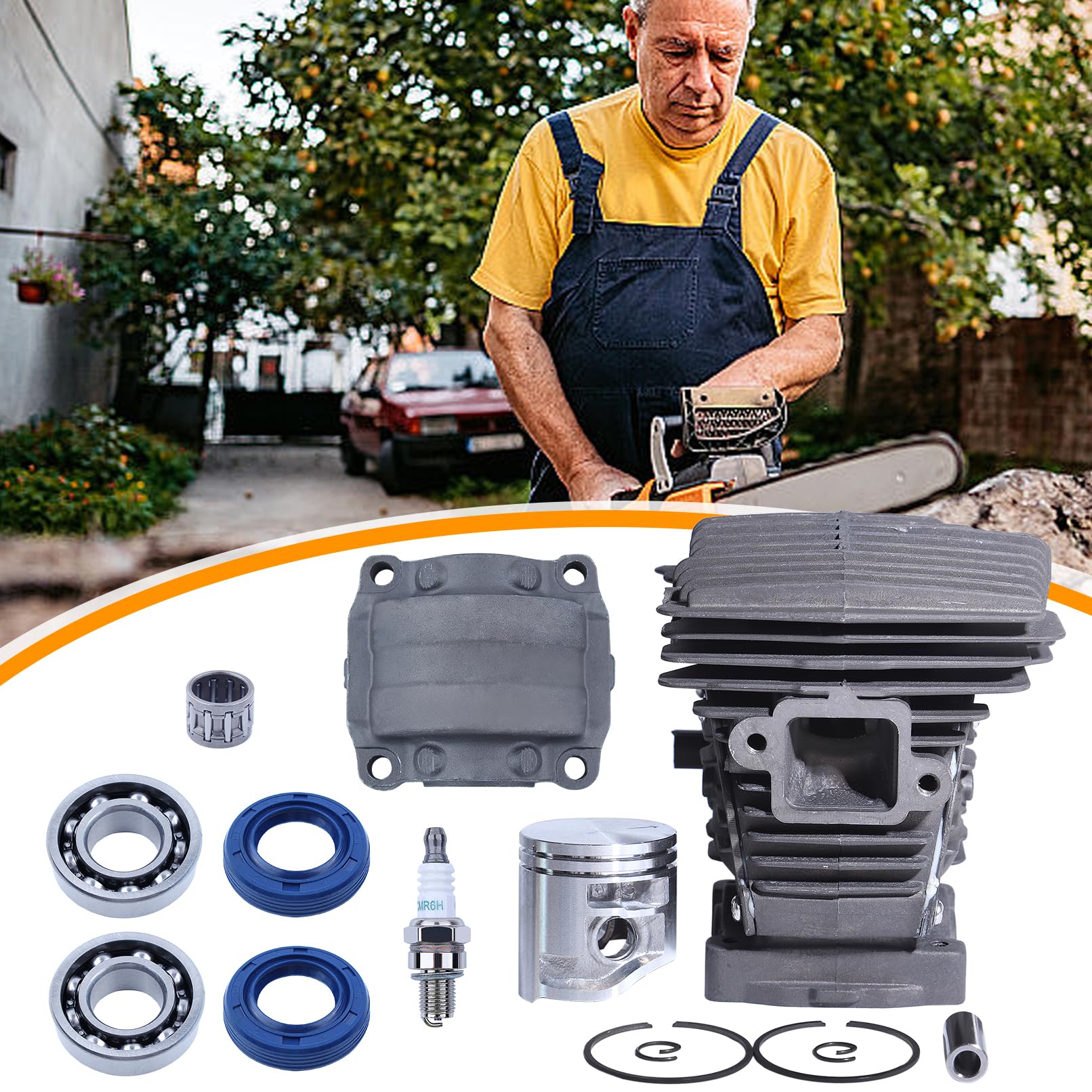 Kit de pistón de cilindro para motosierra Stihl MS181 MS171 MS171C MS181C MS211 MS180 MS250 1139 020 1201, cilindro de 38 mm con cubierta de cilindro MS181, sello de aceite, bujía, rodamientos