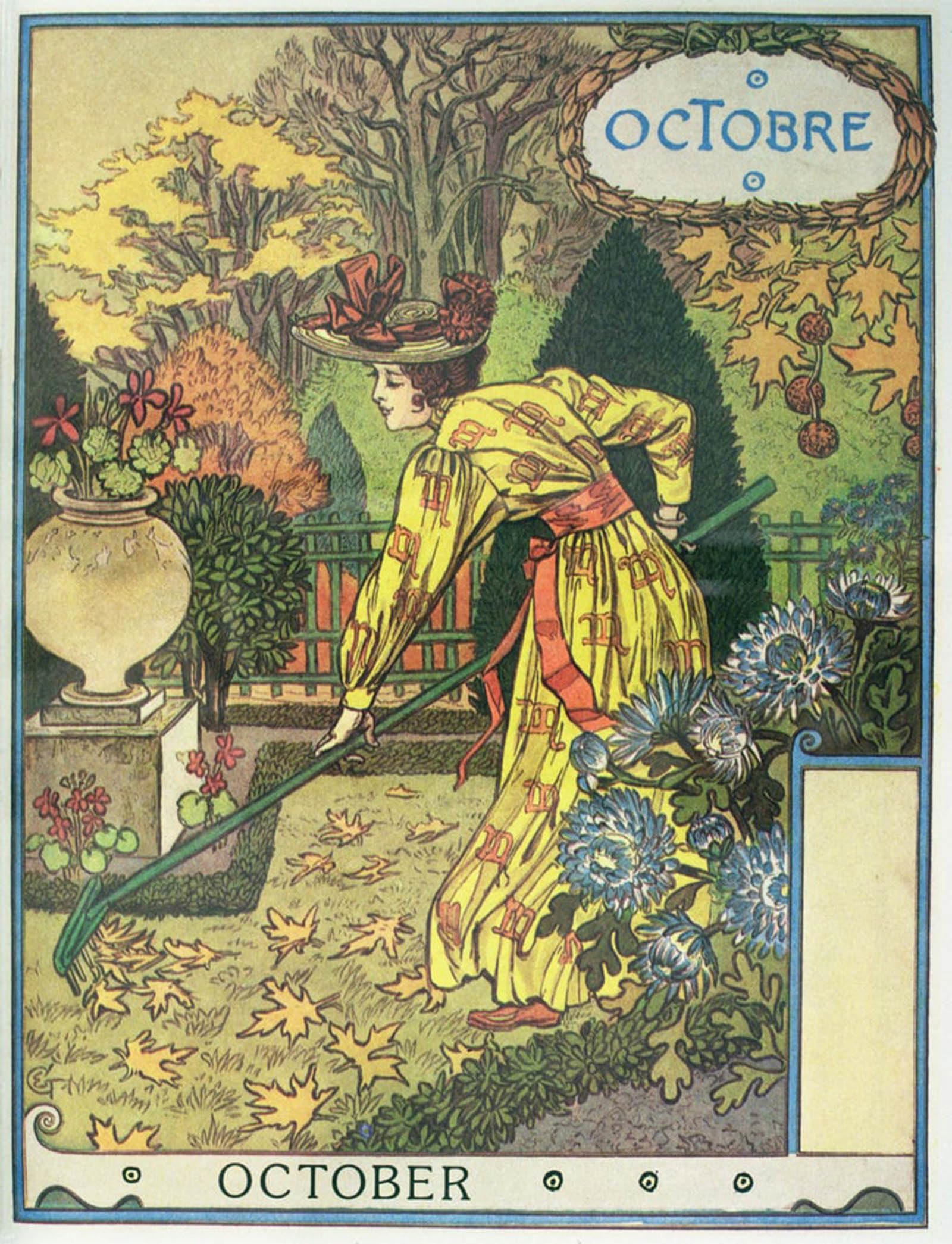 Posteriik Girls No Frame Famous Animal Posters Vintage Picture October A By Eugene Grasset Modern Wall Decor For Home Decor 60X90cm