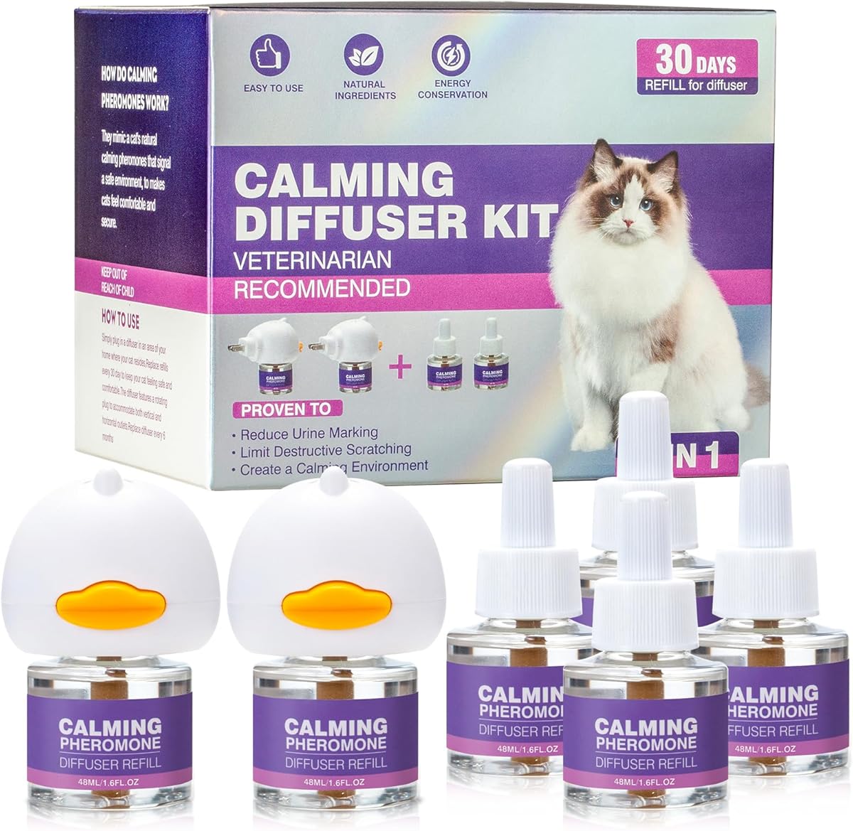Tcllka Cat Calming Pheromone Diffuser Effectively Relieve Anxiety Stress Cat Calming Diffuser Comfort for Cats Refill Reduce Fighting Spraying and Scratching Calm Relaxing 48ml/Bottle Fits All Cats