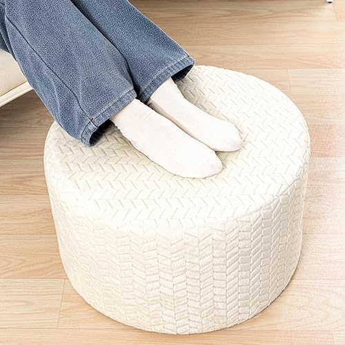 Miniatura 4 de Puf otomano de relleno para sala de estar, dormitorio, almacenamiento en el suelo, reposapiés, taburete otomano redondo, 20 x 20 x 12 pulgadas con