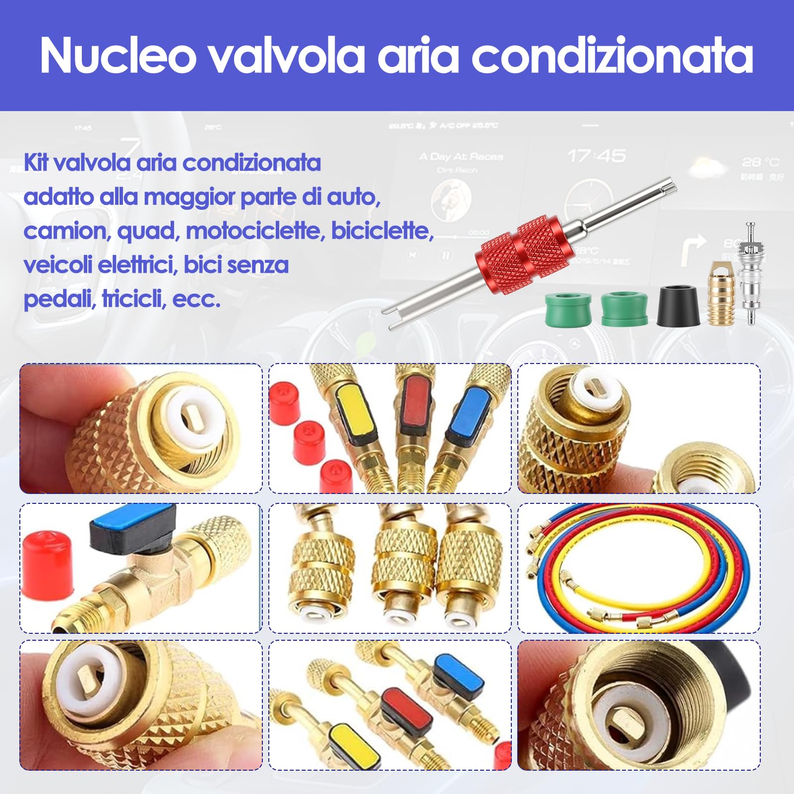 Kit Rimozione Nucleo Valvola Aria Condizionata – 71 Pezzi Per Auto – Adattatori, Guarnizioni E Strumento Universale