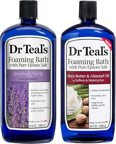 Dr. Teal's - Set de regalo de variedad de baño espumoso (paquete de 2, 34 onzas cada una)  Calmar y dormir lavanda, manteca de karité hidratante y