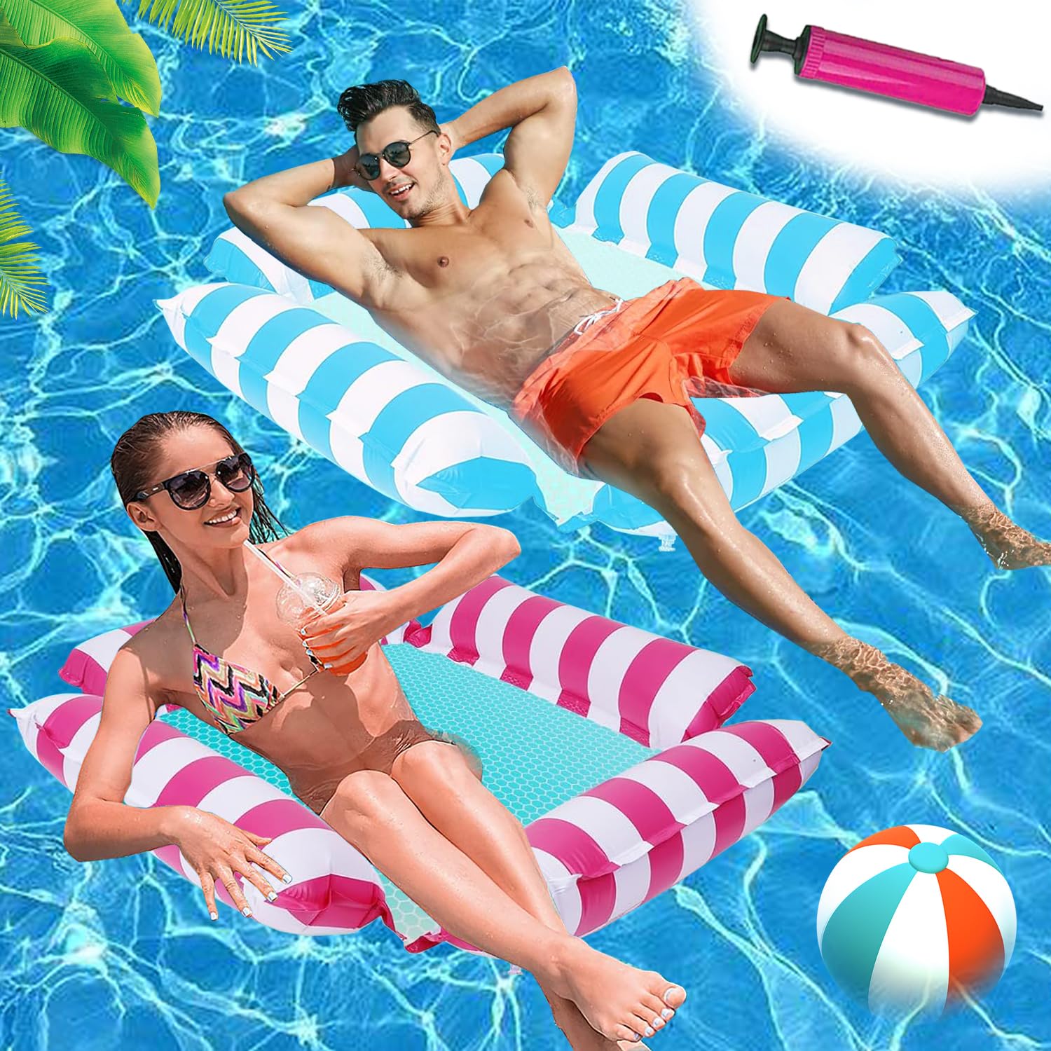 2 Hamacs Gonflables ZPQAODI 4 En 1 - Matelas Piscine Flottant Avec Filet - 120x70cm - Inclut 2 Pompes Manuelles