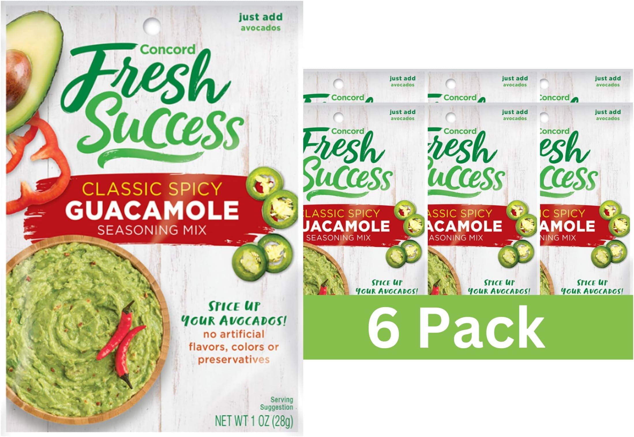 Concord Foods, Guacamole Mix, Classic Spicy, 1oz Packet (Pack of 6)