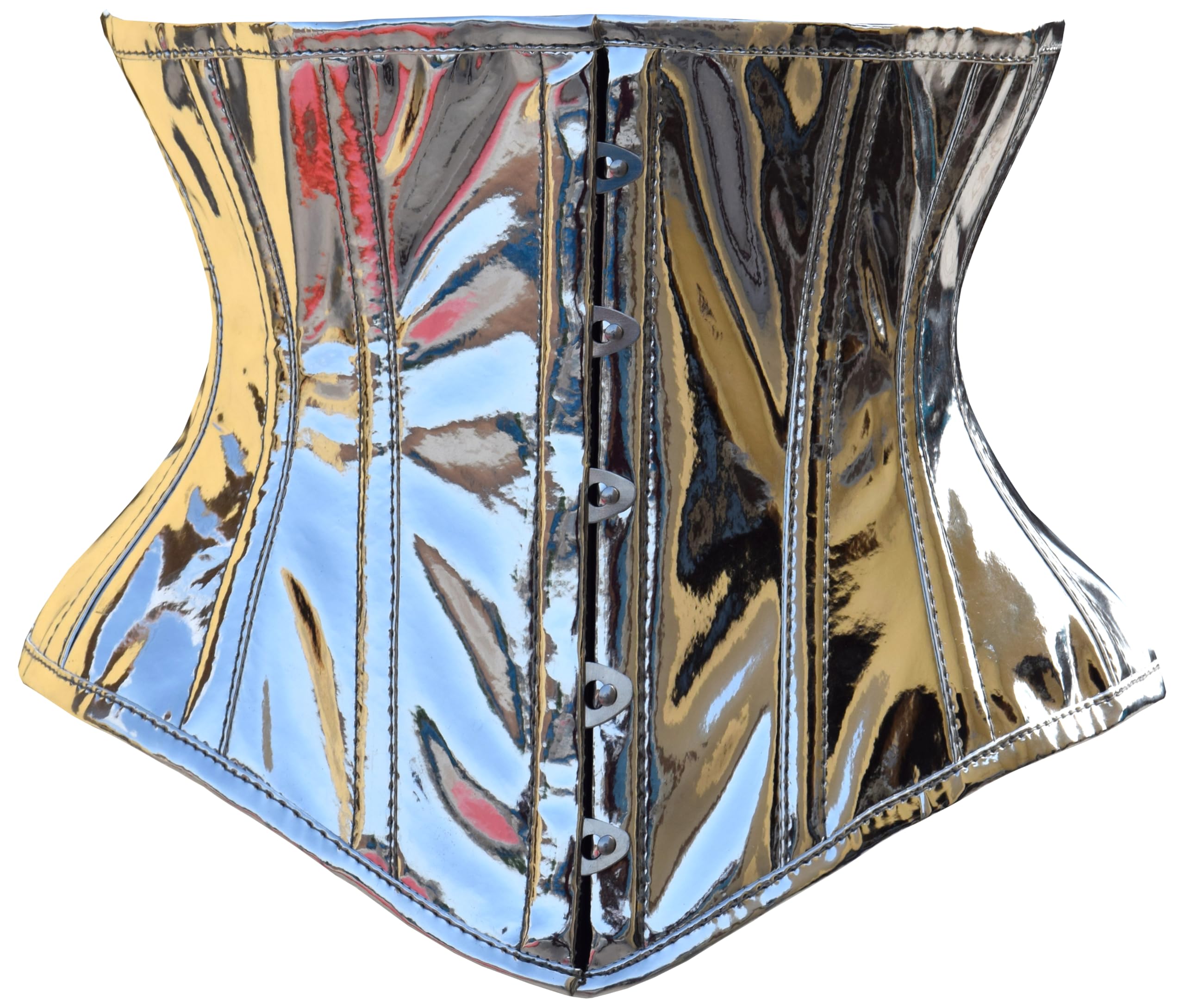 Steel Boned Shiny Holographic Metallic PVC Corsets Underbust Glamorous Heavy Duty Waist Training Waspie Corsets