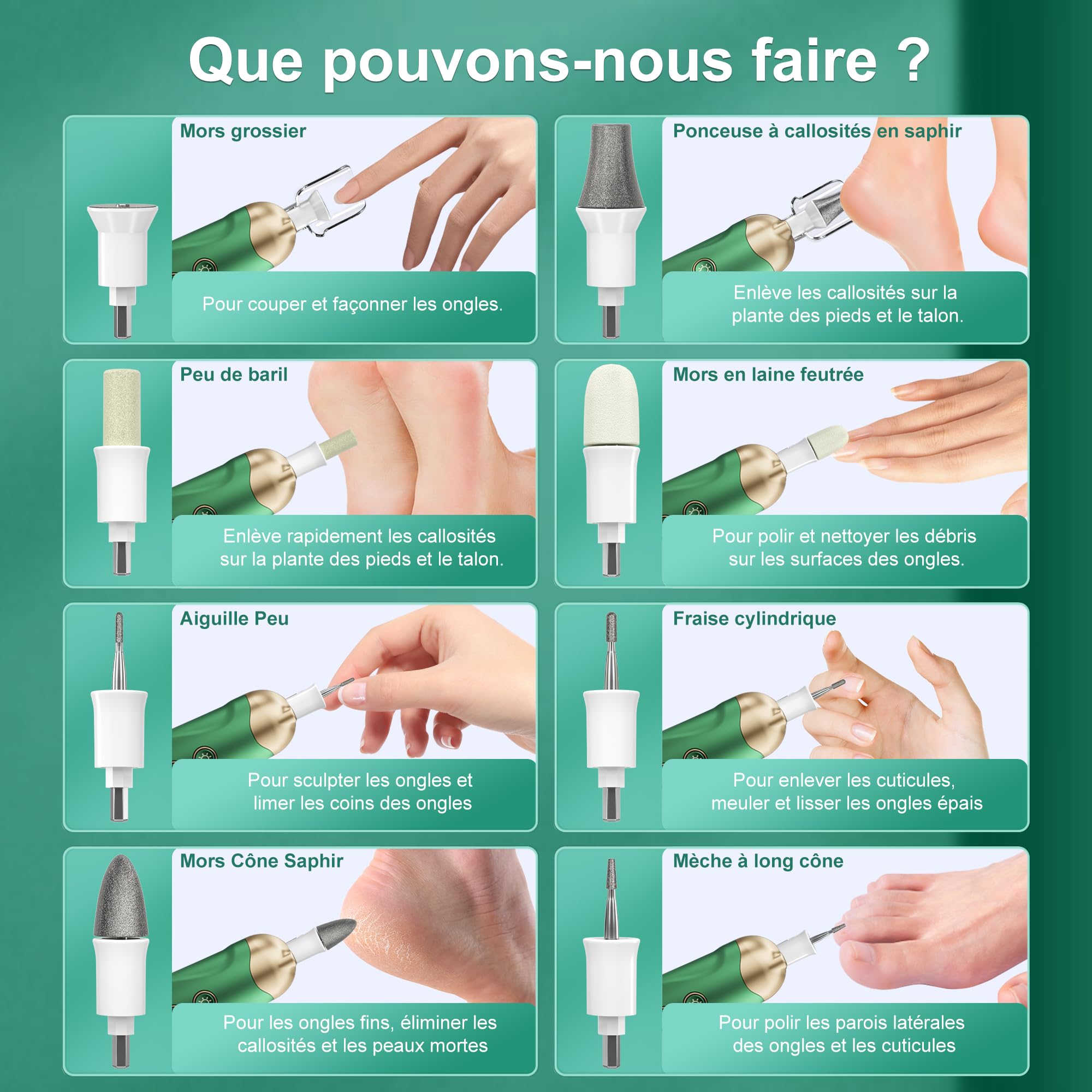 Kit Manucure Pedicure: Eletorot Ponceuse pour Ongles avec 8 Embouts, Limes a Ongles Professionnelle pour Anti Callosités, Set de Manucure Pedicure Electrique pour Le Soin Mains et Pieds