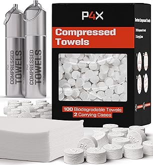 Compressed Towel Tablets - 100% Bamboo Camping Toilet Paper Tablets, Great for Hiking, Traveland Backpacking - Disposable Washcloths, Body Wipes, Paper Towel Coin Tissue - 100 Pack with Metal